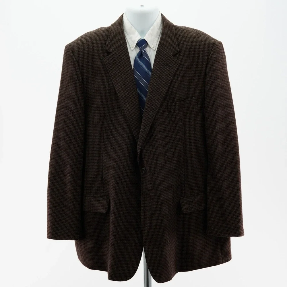 Joseph & Feiss International Lambswool Tweed Brown Tan Blue Check 48L Sport Coat